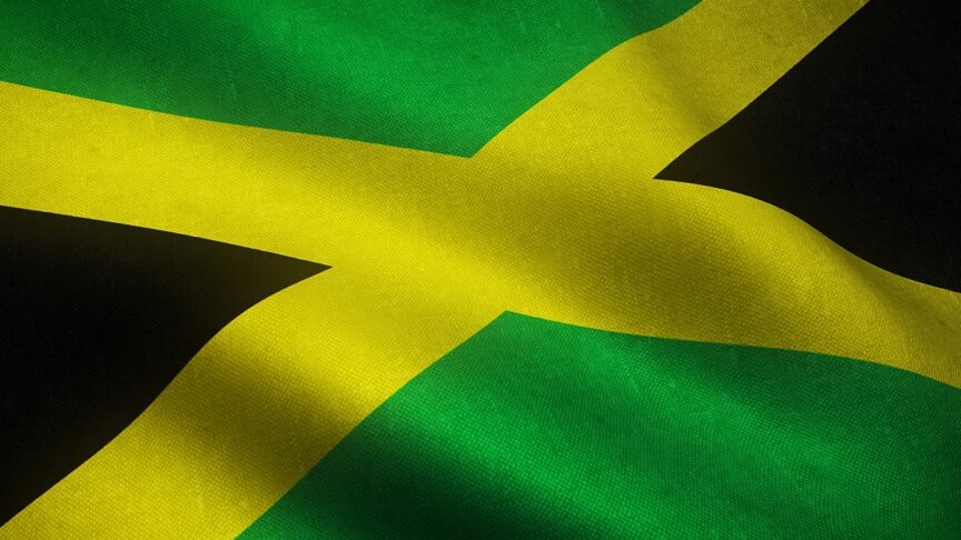 closeup shot waving flag jamaica with interesting textures