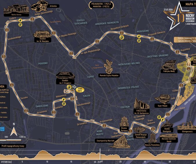 Mapa statyczna 10. Nocnego Maraton Szczecinski 2024 on l ine 1 2