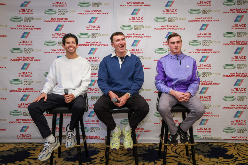 Konferencja przed New Balance Indoor Grand Prix: Bieg na 1500m Grant Fisher, Jake Wightman i Josh Hoey