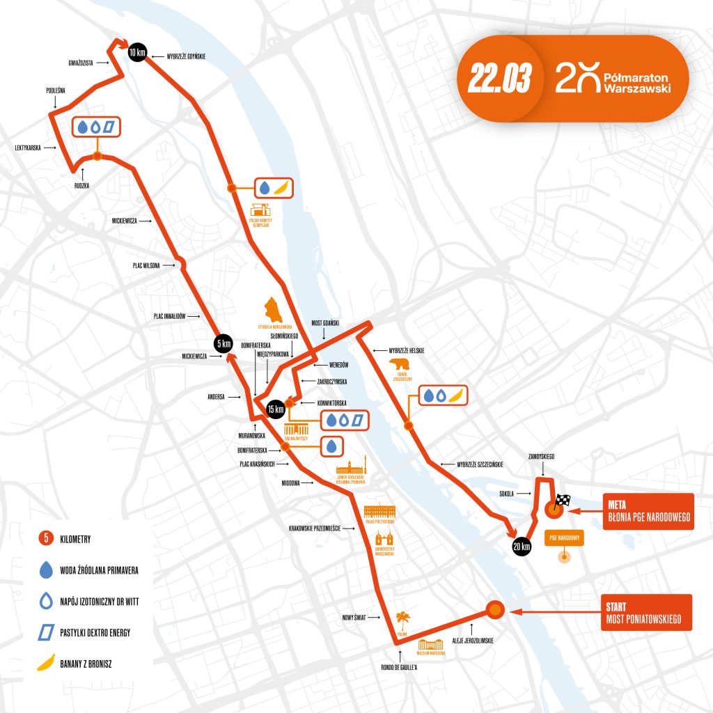 Najważniejsze informacje i program - 20. Półmaraton Warszawski 4 20. Polmaraton Warszawski punkty z odzywianiem