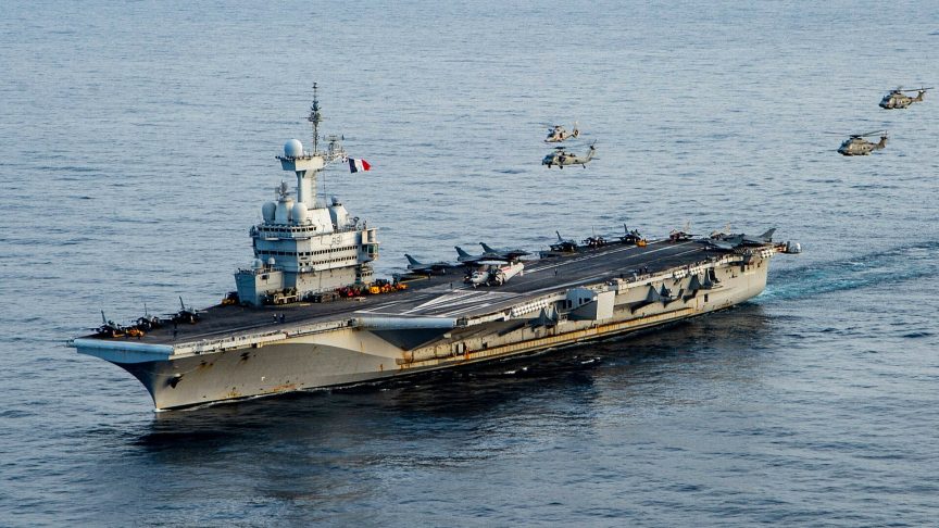 French aircraft carrier Charles de Gaulle R91 underway in the Ionian Sea on 17 March 2022 220317 N DH793 1322cropped